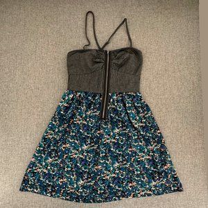 Johnny Martin Dress Spaghetti Straps Zipper Front Gray‎ Teal Blue Small Stretch